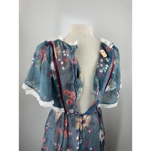 Vintage Candi Jones California Floral Prairie Maxi Dress Cottagecore Blue XS - Picture 6 of 10